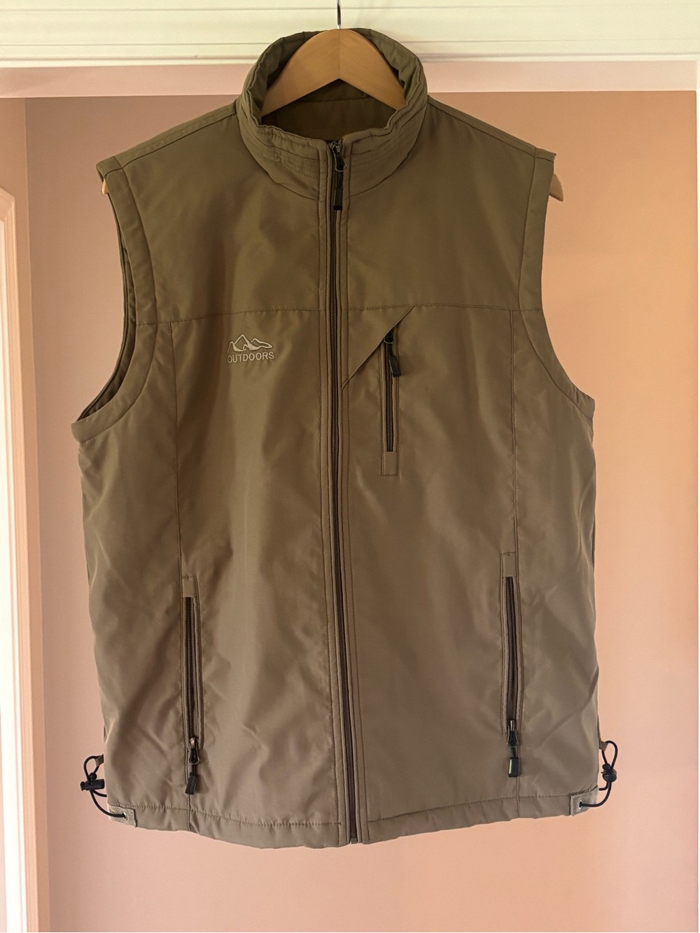 Classic Olive Green Quilted Outdoor Vest Sherpa Lined